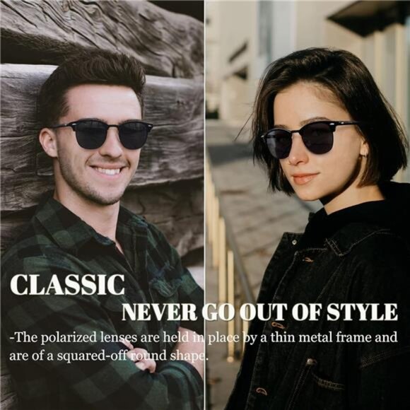 Vintage Sunglasses Polarized UV Protection Half Frame Browline Shades Women Men - Picture 2 of 7